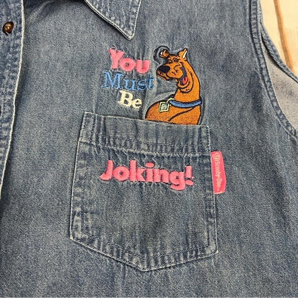 Cartoon Network Scooby-Doo Denim Vest Shirt Vintage 2000s Y2K Size 26/28W - Picture 4 of 9